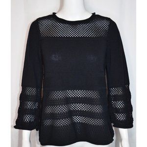 Ann Taylor Crochet Open Knit Roll Neck Sweater Black Size M
